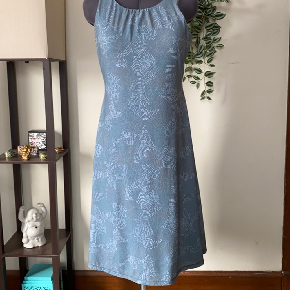Prana Dusty Blue Floral Print Sleeveless A-Line Dress